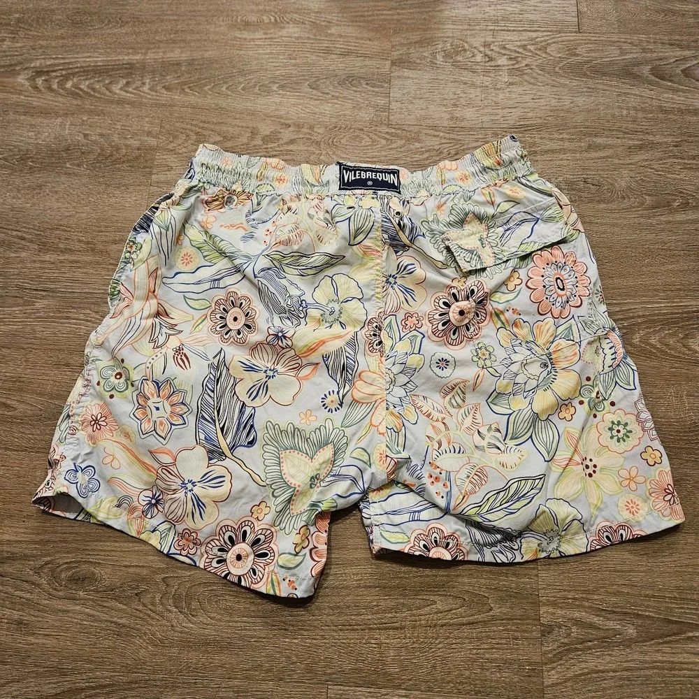 Vilebrequin Mens XL Floral Swim Trunks Multicolor Nylon Lined Drawstring